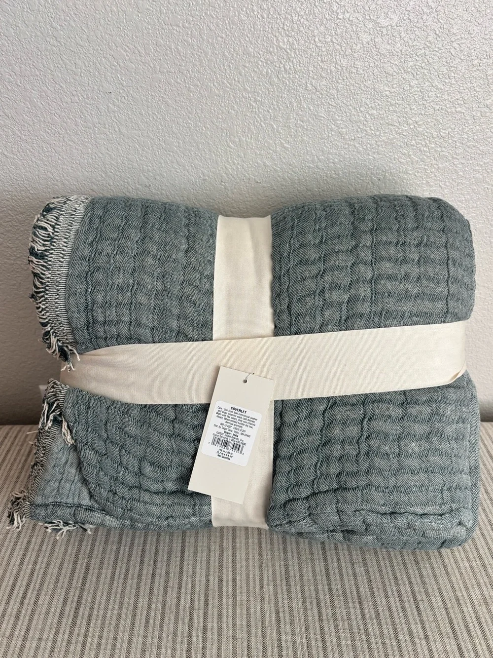 NWT King Reversible Textured Cotton Chambray Coverlet Dark Teal Blue - Casaluna